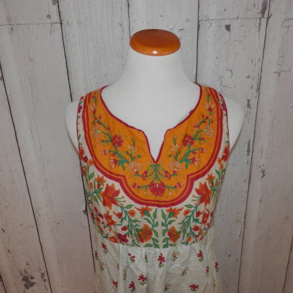 BIBA  Size 38 Boho Loose Blouson Peasant Dress Pleated Floral 100% Cotton 3559 - Picture 2 of 13